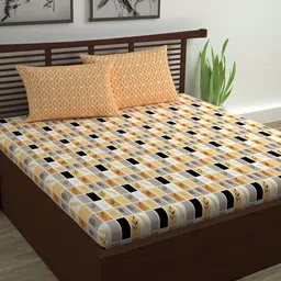 Divine Casa Beige & White Geometric 120 TC Queen Bedsheet with 2 Pillow Covers-image-66
