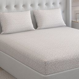 Monte Carlo Melissa Beige Geometric 210 TC Cotton Queen Bedsheet with 2 Pillow Covers-image-61