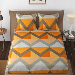 Hammer Home Yellow & Grey Geometric 210 TC Queen Bedsheet with 2 Pillow Covers-image-87