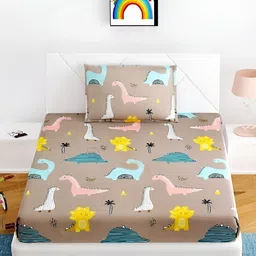 Laying Style Brown & Yellow Graphic 210 TC Queen Bedsheet With 2 Pillow Covers-image-13