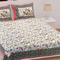 Texstylers White & Pink Floral Printed Cotton 186 TC Queen Bedsheet With 2 Pillow Covers-image-81