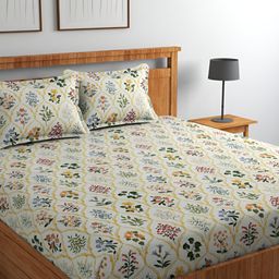 CHHILAKIYA White & Green Floral 300 TC Queen Bedsheet with 2 Pillow Covers-image-43