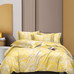 CHHILAKIYA Yellow Floral 300 TC Queen Bedsheet with 2 Pillow Covers-image-64