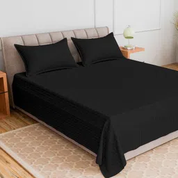 CURIOUS LIFESTYLE Black Striped 300 TC Single Bedsheet with 2 Pillow Covers-image-41