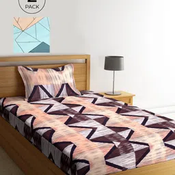 KLOTTHE Set of 2 Brown & Pink Geometric 300 TC Single Bedsheets with 2 Pillow Covers-47