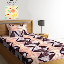 KLOTTHE Beige & Yellow Geometric 210 TC 2 Single Bedsheet with 2 Pillow Covers-image-87