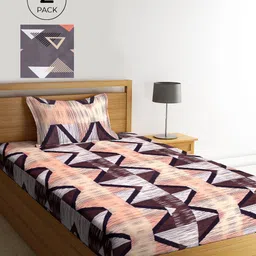 KLOTTHE Set Of 2 Multicoloured Geometric 210 TC Single Bedsheet With 2 Pillow Covers-2