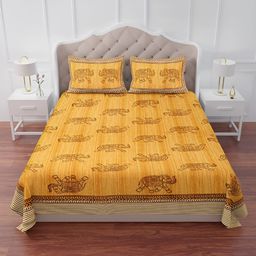 The Craft Monk Yellow & Brown Ethnic Motifs King Bedsheet with 2 Pillow Covers-image-84