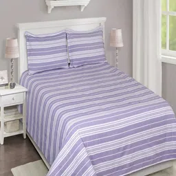 SHADES of LIFE Purple & White Striped 250 TC King Bedsheet with 2 Pillow Covers-image-59