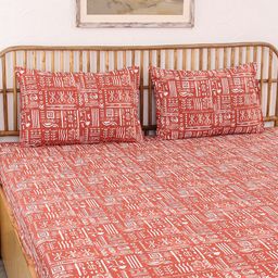 House This Gamathi Rust Ethnic Motifs Cotton 144 TC King Bedsheet with 2 Pillow Covers-image-62