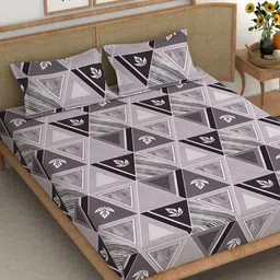 CHHAVI INDIA Purple & Grey Geometric Microfiber 210 TC King Bedsheet with 2 Pillow Covers-image-57