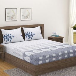 SWAYAM White & Blue Geometric King Bedsheet with 2 Pillow Covers-picture-49