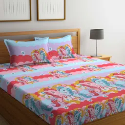 Arrabi Red & Blue Cartoon Characters Polycotton 300 TC King Bedsheet With 2 Pillow Covers-34