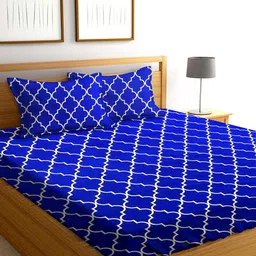 AEROHAVEN Blue & White 210 TC Flat Cotton King Bedsheet with 2 Pillow Covers-image-83