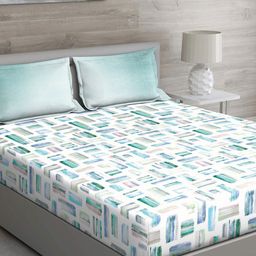 GM Sea Green & White 144 TC Queen Abstract Cotton Bedsheet with 2 Pillow Covers-picture-4
