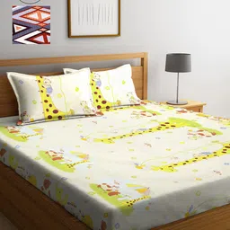 Arrabi Pack Of 2 Blue & White Graphic 300 TC 2 King Bedsheet with 4 Pillow Covers-46