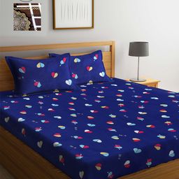 Arrabi Pack Of 2 Blue & Brown Graphic 300 TC 2 King Bedsheet with 4 Pillow Covers-image-37