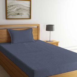 KLOTTHE Grey Striped 300TC Single Bedsheet With Pillow Cover-picture-24