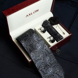 AXLON Men Printed Tie Set With Pocket Square, Cufflink & Flower Pin-25