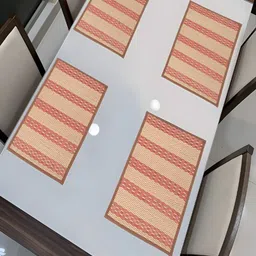 HOKIPO 4 Pieces Peach-Coloured & Beige Geometric Bamboo Table Placemats-15