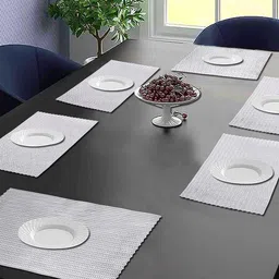 Dakshya Industries 6-Pcs Grey Self Design Rectangle Table Placemats-image-67