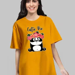 Pootlu Women Yellow Printed Oversized T-shirt-image-31