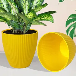 Kuber Industries Yellow & Red 5 Pieces Textured Planters-45