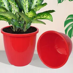 Kuber Industries Yellow & Red 5 Pieces Textured Planters-35