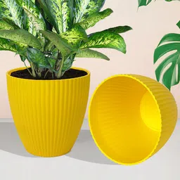 Kuber Industries Yellow & Red 6 Pieces Textured Planters-15