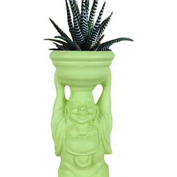 LASAKI Lime Green Textured Laughing Buddha Ceramic Planters-34