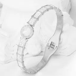 Designs & You Silver-Plated Roman Numerals American Diamond-Studded Bangle-Style Bracelet-image-12