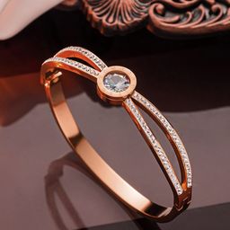 Designs & You Rose Gold-Plated Roman Numerals AD-Studded Bangle-Style Bracelet-8