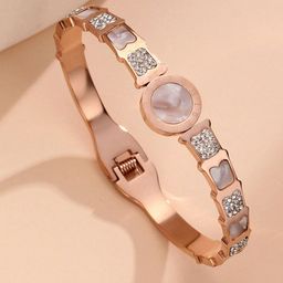 Jewels Galaxy Rose Gold-Plated Mother of Pearl Stainless Steel Bangle-Style Bracelet-29