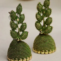 Moedbuille Gold-Plated Leaf Shaped Jhumkas Earrings-46