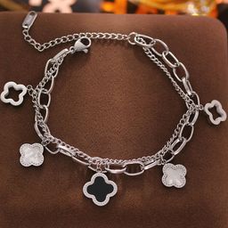Designs & You Stainless Steel Silver-Plated Mother of Pearl Studded Link Bracelet-image-78