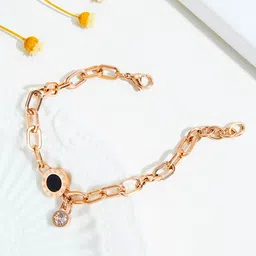 Jewels Galaxy Rose Gold-Plated Cubic Zirconia-Studded Link Bracelet-picture-4