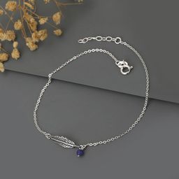 VANBELLE Oxidised  Silver-Plated Blue Beaded Anklet-36
