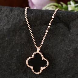 AQUASTREET White & Black Clover-Shaped Reversible Rose Gold-Plated Pendant With Chain-50