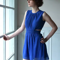 BLANC9 Round Neck Gathered Waist Tie Ups Sleeveless Playsuit-45