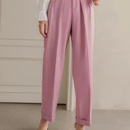 Kotty Women Pink Relaxed Straight Leg Straight Fit High-Rise Trousers-image-104