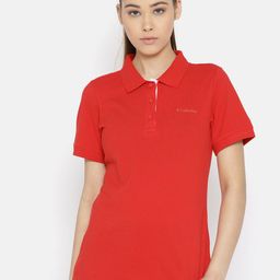 Columbia Women Red Solid Cascade Range Polo Hiking T-shirt-image-18