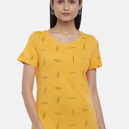 Honey by Pantaloons Women Mustard Yellow Printed Pure Cotton T-shirt-picture-44