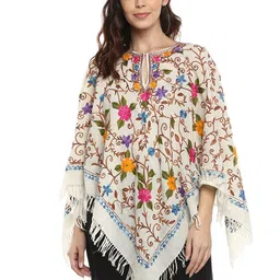 CRAFTBAZAR Embroidered Keyhole Neck Woollen Poncho-picture-27