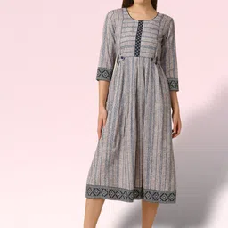 True Shape Striped Fit and Flare Pleated Maternity Dresses-image-67