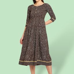 True Shape Floral Printed Fit and Flare Pleated Maternity Dresses-image-9