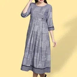 True Shape Ethnic Motifs Printed Fit and Flare Pleated Maternity Dresses-picture-21