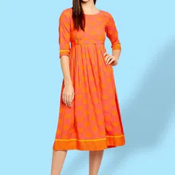 True Shape Ethnic Motifs Printed Fit and Flare Pleated Maternity Dresses-picture-48