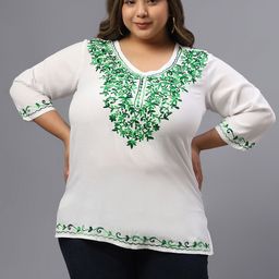 SAAKAA Plus Size Floral Embroidered V-Neck Top-picture-19