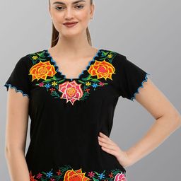 TAARAA Floral Embroidered V-Neck Top-image-84