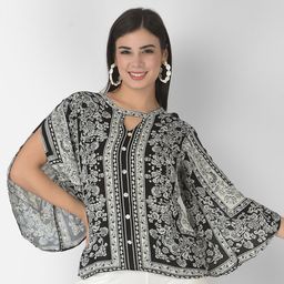 VELDRESS Black & White Floral Print Top-image-64